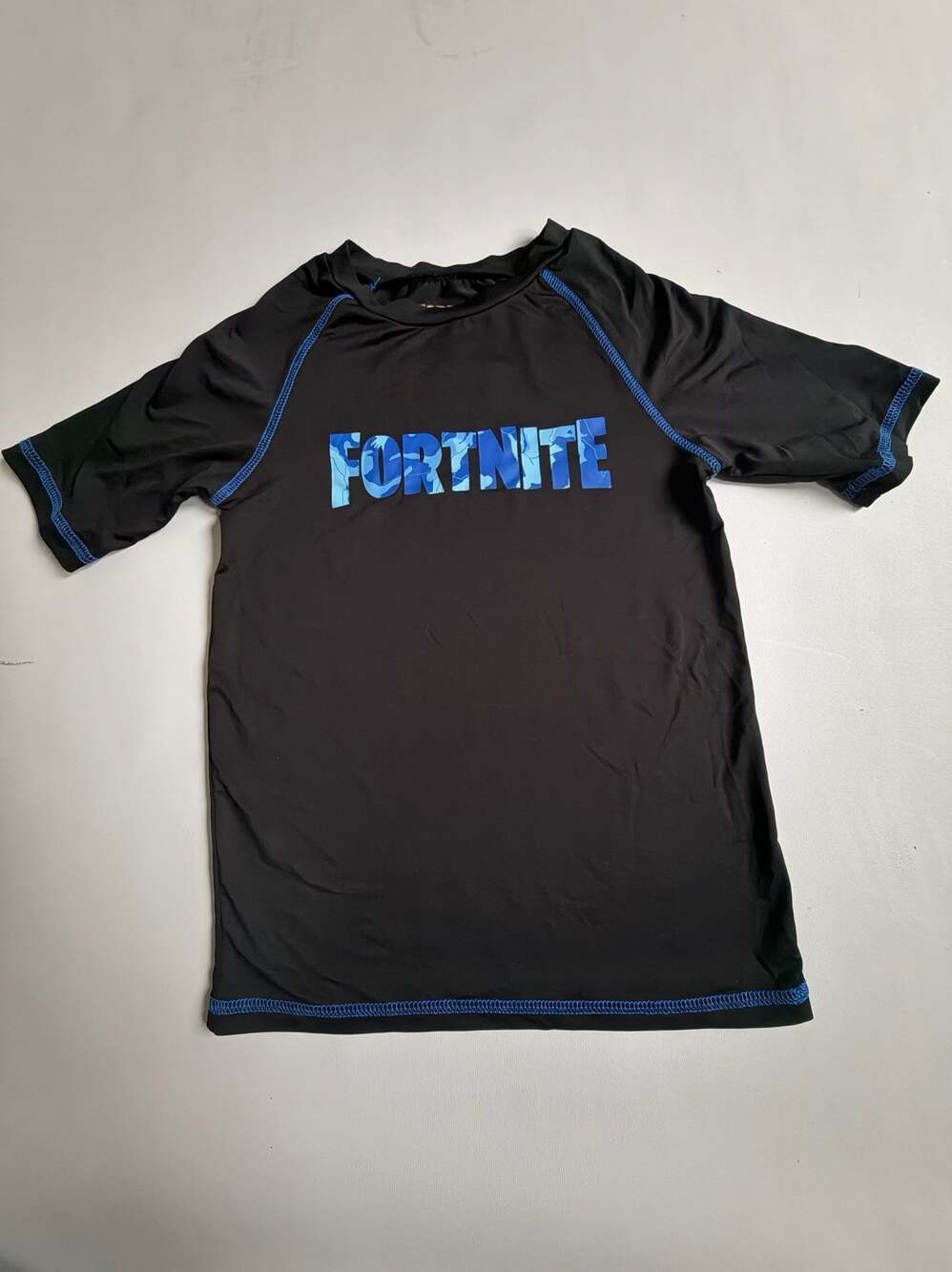 Fortnite Black Royal Blue Logo Graphic Tee Rash Guard Swim M